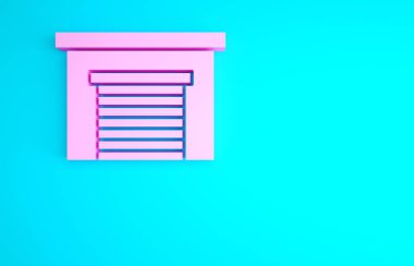 Pembe Garaj simgesi mavi arkaplanda izole edildi. Minimalizm kavramı. 3d illüstrasyon 3B canlandırma.