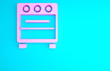 Pembe fırın simgesi mavi arkaplanda izole edilmiş. Fırın tabelası. Minimalizm kavramı. 3d illüstrasyon 3B canlandırma.