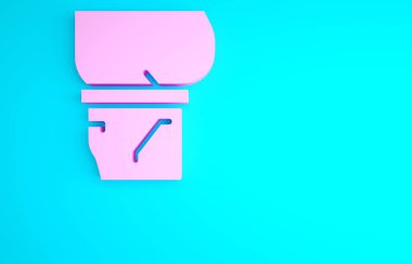 Mavi arka planda izole edilmiş pembe bira göbek ikonu. Minimalizm kavramı. 3d illüstrasyon 3B canlandırma.