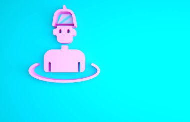 Saunadaki Pembe Adam mavi arka planda izole edilmiş. Minimalizm kavramı. 3d illüstrasyon 3B canlandırma.