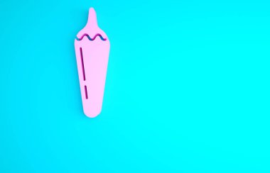 Pink Hot chili biber kabuğu simgesi mavi arkaplanda izole edilmiş. Market, mutfak ürünleri, baharat ve baharat paketi, yemek kitabı için tasarım. Minimalizm kavramı. 3d illüstrasyon 3B canlandırma.