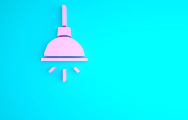 Mavi arkaplanda izole edilmiş pembe Chandelier simgesi. Minimalizm kavramı. 3d illüstrasyon 3B canlandırma.