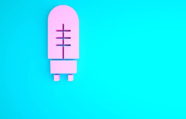 Pembe Işık, mavi arkaplanda izole edilmiş diyot simgesi yayıyor. Yarı iletken diyot elektrik bileşeni. Minimalizm kavramı. 3d illüstrasyon 3B canlandırma.