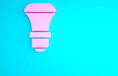 Pembe LED ampul simgesi mavi arkaplanda izole edildi. Ekonomik LED ışıklı ampul. Enerji lambasını sakla. Minimalizm kavramı. 3d illüstrasyon 3B canlandırma.