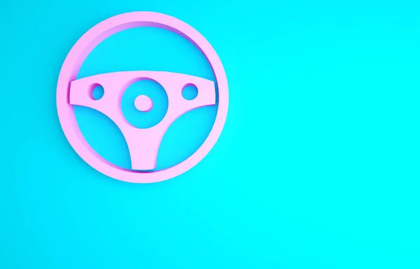 Рожева Піктограма Керма Ізольована Синьому Фоні Значок Колеса Автомобіля Концепція — стокове фото