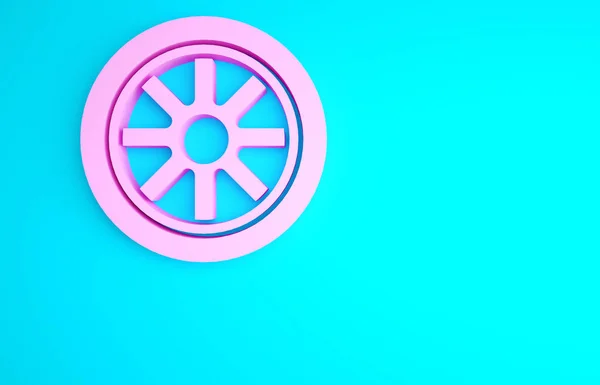 粉色汽车车轮图标隔离在蓝色背景 最低纲领的概念 3D渲染3D插图 — 图库照片