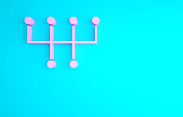 Pink Gear Shifter Icon Isolated Blue Background Transmission Icon Minimalism — Stock Photo, Image