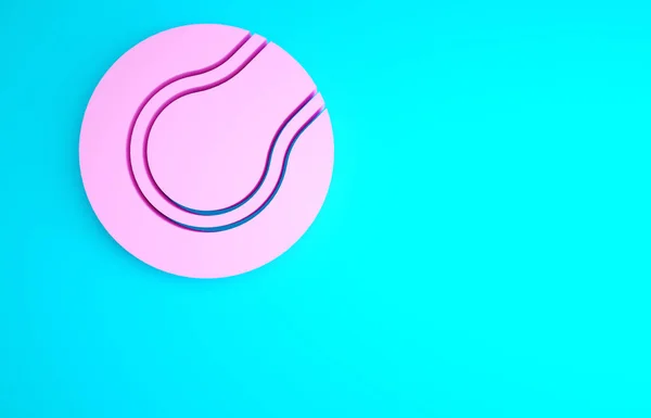 ピンクのテニスボールのアイコンは青の背景に隔離された スポーツ用具 最小限の概念 3Dイラスト3Dレンダリング — ストック写真