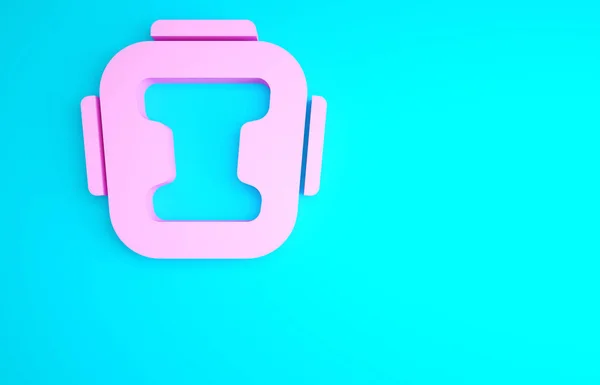 ブルーの背景に隔離されたピンクのボクシングヘルメットアイコン 最小限の概念 3Dイラスト3Dレンダリング — ストック写真