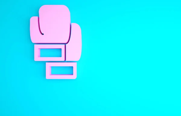 粉色拳击手套图标隔离在蓝色背景 最低纲领的概念 3D渲染3D插图 — 图库照片