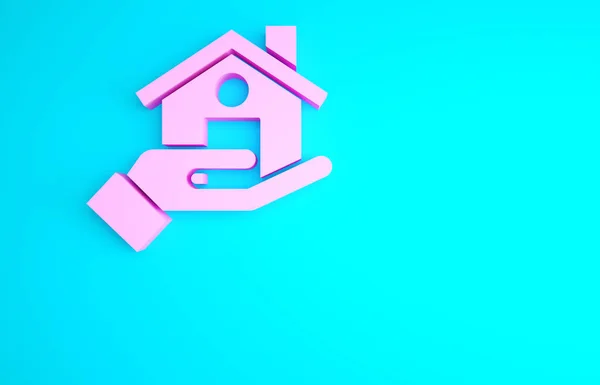 Ροζ Εικονίδιο Realtor Απομονώνονται Μπλε Φόντο Αγοράζω Σπίτι Μινιμαλιστική Έννοια — Φωτογραφία Αρχείου