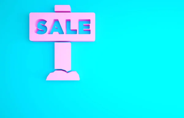 Рожевий Висячий Знак Текстом Піктограма Продажу Ізольована Синьому Фоні Вивіска — стокове фото