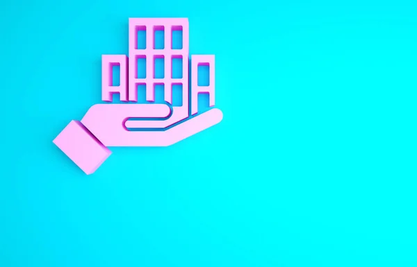 Ікона Pink Skyscraper Ізольована Синьому Фоні Архітектурний Панорамний Ландшафт Метрополісу — стокове фото