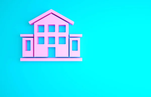 Pink House Icon Isolated Blue Background Home Symbol Minimalism Concept — Stock Photo, Image