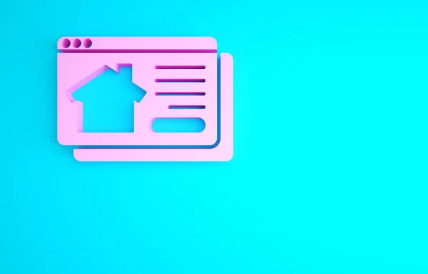 Pink Online Real Estate House Browser Icon Isolated Blue Background — Stock Photo, Image