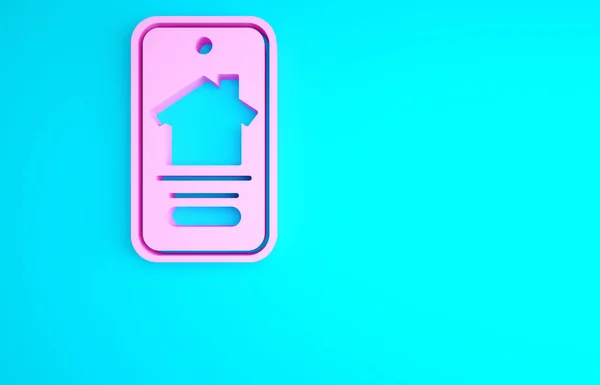 Rosa Online Immobilienhaus Auf Smartphone Symbol Isoliert Auf Blauem Hintergrund — Stockfoto