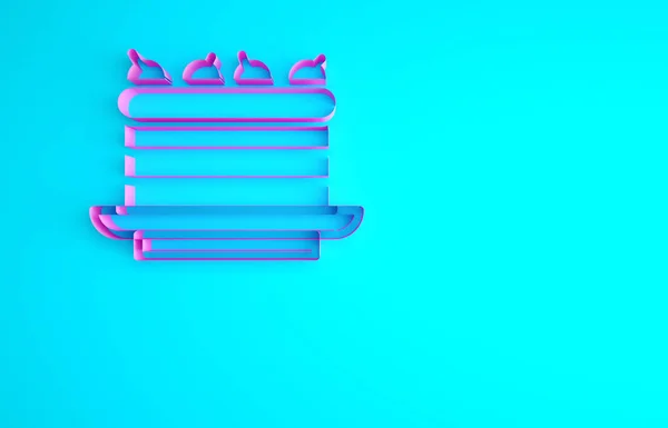 粉色蛋糕图标隔离在蓝色背景 生日快乐Happy Birthday Day 最低纲领的概念 3D渲染3D插图 — 图库照片