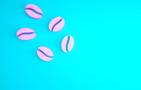 Pink Coffee beans icon isolated on blue background. Minimalism concept. 3d illustration 3D render.