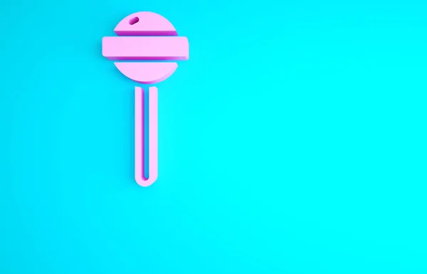 Pink Lollipop Icon Isolated Blue Background Food Delicious Symbol Minimalism — Stock Photo, Image