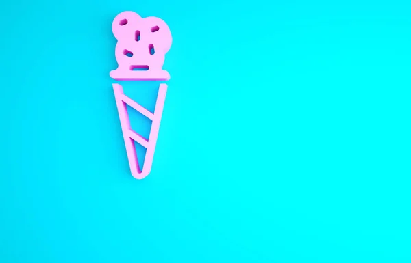 Helado Rosa Icono Cono Gofre Aislado Sobre Fondo Azul Dulce — Foto de Stock