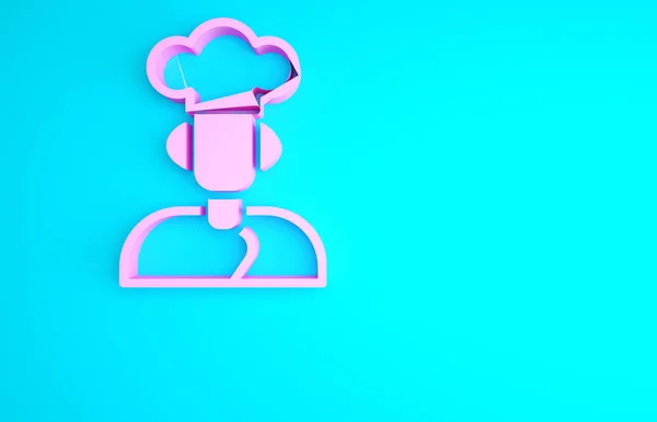 ピンクのクックアイコンは青の背景に隔離されています シェフのシンボル 最小限の概念 3Dイラスト3Dレンダリング — ストック写真
