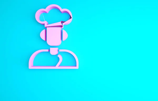 Pink Cook Icon Isolated Blue Background Chef Symbol Minimalism Concept — Stock Photo, Image