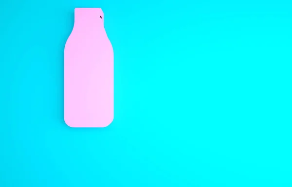 Pink Closed Glass Bottle Milk Icon Isolated Blue Background Minimalism — Stock Photo, Image