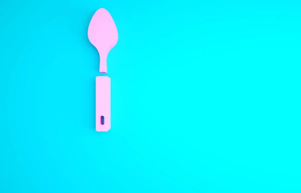 Pink Spoon Pictogram Geïsoleerd Blauwe Achtergrond Kookgerei Bestekbord Minimalisme Concept — Stockfoto