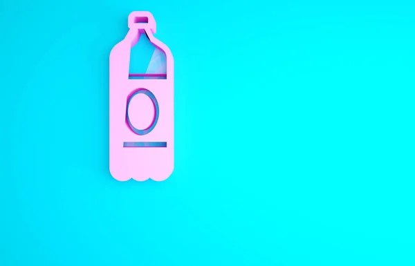 Pink Plastic Beer Bottle Icon Isolated Blue Background Minimalism Concept — Stock Photo, Image