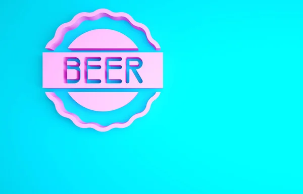 Pink Bottle Cap Inscription Beer Icon Isolated Blue Background Minimalism — Stock Photo, Image