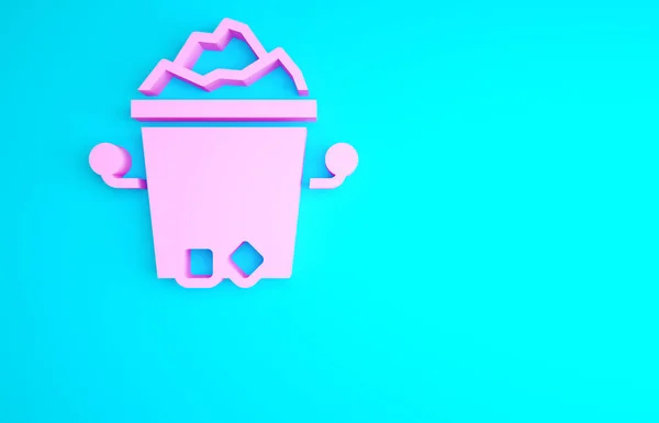 Pink Ice Bucket Icon Isolated Blue Background Minimalism Concept Illustration — Stock Photo, Image