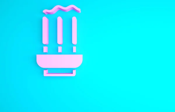 Рожеві Палаючі Ароматні Палички Ладану Ізольовані Синьому Фоні Концепція Мінімалізму — стокове фото