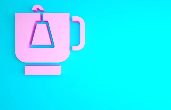 Pink Cup Van Thee Met Theezakje Pictogram Geïsoleerd Blauwe Achtergrond — Stockfoto