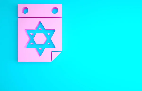 Pink Jewish Calendar Star David Icon Isolated Blue Background Hanukkah — Stock Photo, Image