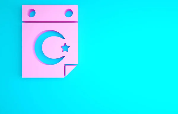 粉红星和新月形象征的伊斯兰图标孤立在蓝色的背景 宗教象征 最低纲领的概念 3D渲染3D插图 — 图库照片