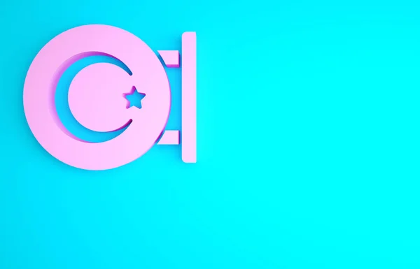 Pink Star Halvemaanvormige Symbool Van Islam Pictogram Geïsoleerd Blauwe Achtergrond — Stockfoto