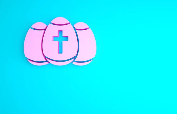 粉色复活节彩蛋图标在蓝色背景上隔离 复活节快乐最低纲领的概念 3D渲染3D插图 — 图库照片