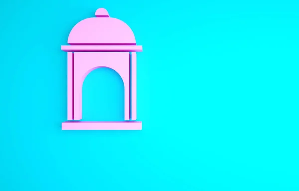 粉红色的穆斯林清真寺图标被蓝色背景隔离 最低纲领的概念 3D渲染3D插图 — 图库照片
