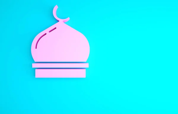Символ Розовая Мусульманская Мечеть Выделен Синем Фоне Концепция Минимализма Рендеринг — стоковое фото