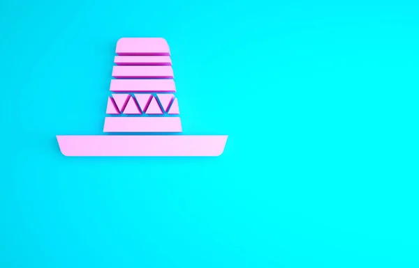 粉红传统的墨西哥体帽图标孤立在蓝色背景 最低纲领的概念 3D渲染3D插图 — 图库照片