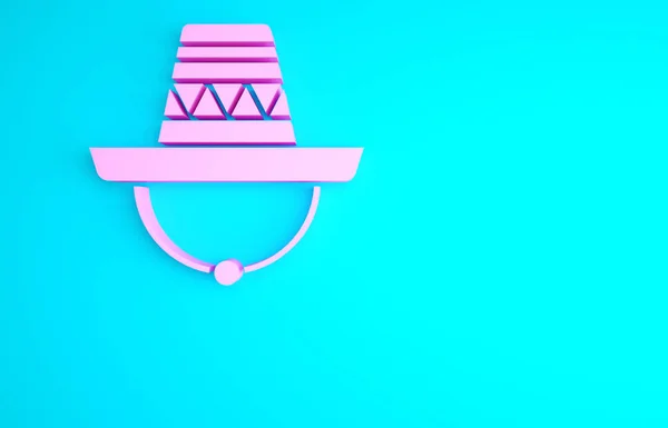 Traditioneller Mexikanischer Sombrero Hut Rosa Isoliert Auf Blauem Hintergrund Minimalismus — Stockfoto