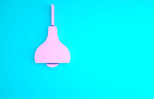 Pink Lamp hanging icon isolated on blue background. Ceiling lamp light bulb. Minimalism concept. 3d illustration 3D render.