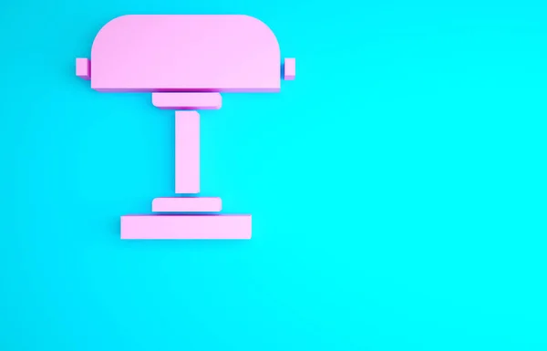 ピンクのテーブルランプアイコンは青の背景に隔離されています 机のランプ 最小限の概念 3Dイラスト3Dレンダリング — ストック写真