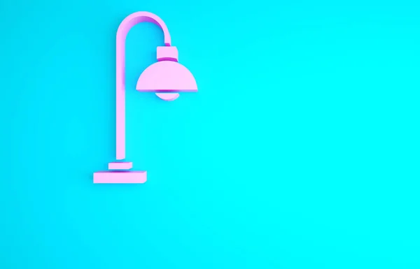 Icono Lámpara Pie Rosa Aislado Sobre Fondo Azul Concepto Minimalista — Foto de Stock