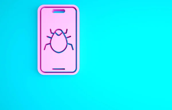 Bug Del Sistema Rosa Sull Icona Mobile Isolato Sfondo Blu — Foto Stock