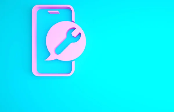 Telefone Celular Rosa Com Ícone Chave Isolada Fundo Azul Ajuste — Fotografia de Stock