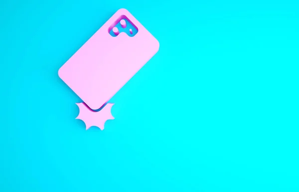 Ícone Telefone Celular Prova Choque Rosa Isolado Fundo Azul Conceito — Fotografia de Stock