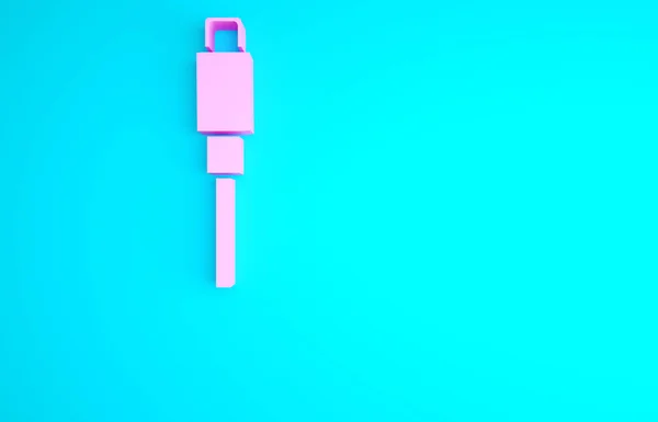 青色の背景に隔離されたピンクのUsbケーブルコードアイコン Pcおよびモバイルデバイス用のコネクタおよびソケット 最小限の概念 3Dイラスト3Dレンダリング — ストック写真