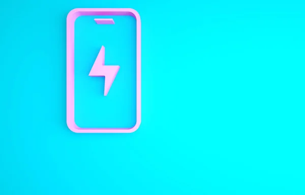 Pink Smartphone Charging Battery Icon Isolated Blue Background Phone Low — Stock Photo, Image