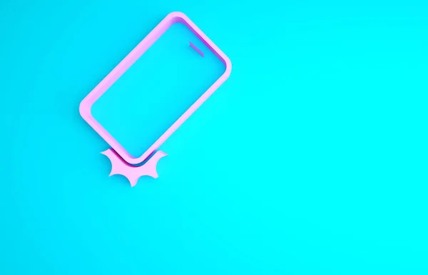 Pink Shockproof Mobiele Telefoon Pictogram Geïsoleerd Blauwe Achtergrond Minimalisme Concept — Stockfoto